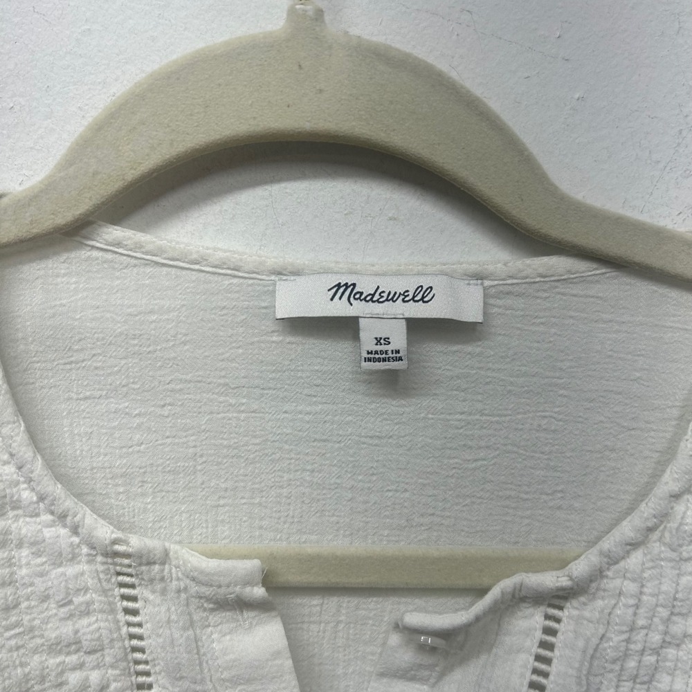 Madewell White Cotton Gauze Pintuck Ladder Lace Ruffle Hem Blouse AF666 XS - Picture 3 of 8